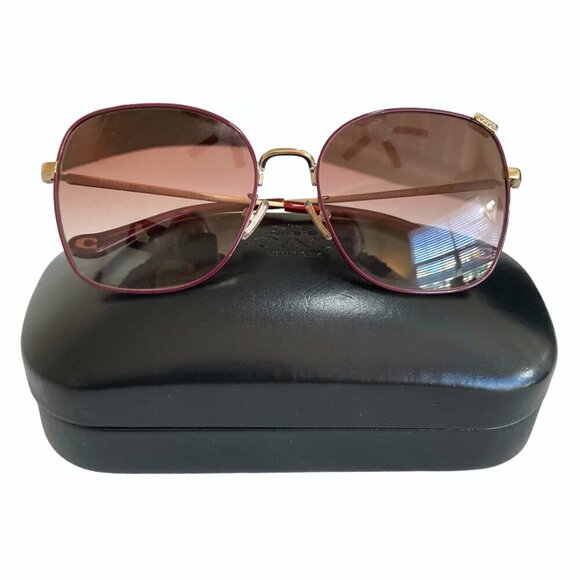 COACH HC7133 Women's Sunglasses & Leather Clamshell Case in Rose Gold & Burgundy - Picture 1 of 12